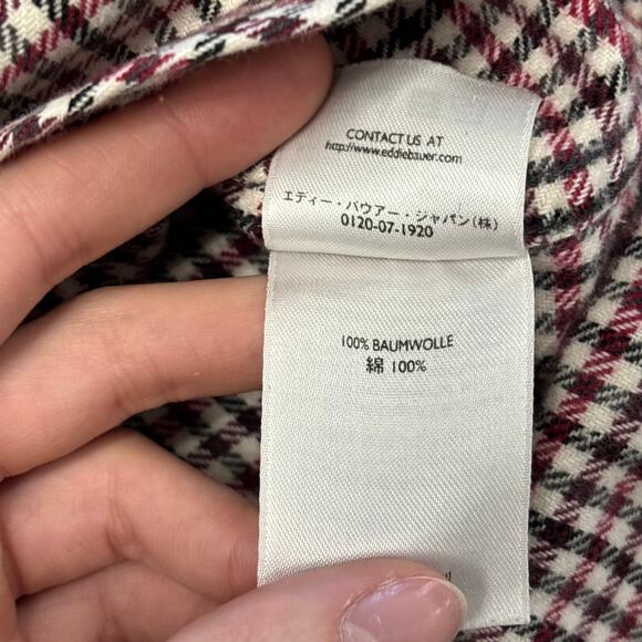 Eddie Bauer Red White Mens L Tall Woven Gingham Check Woven Flannel Shirt - Picture 9 of 10